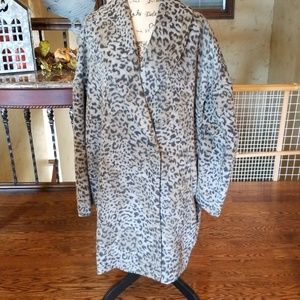 EUC Lane Bryant gray leopard long car coat